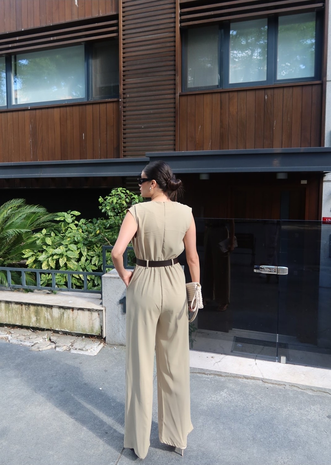 Kechi Woman Linda Twill Kumaş Kemerli Tulum, Yeşil görsel 2