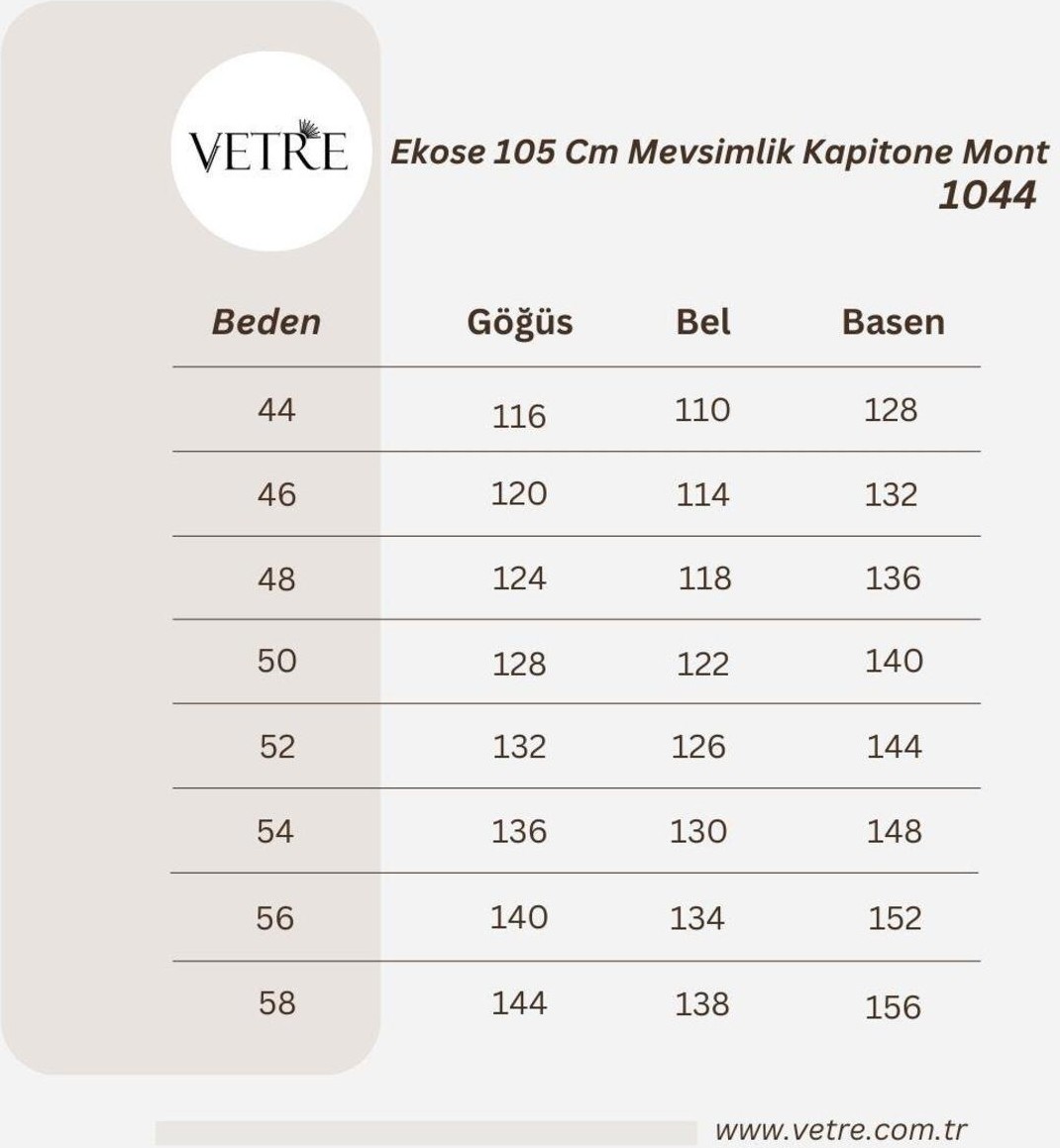 Vetre Kadın Büyük Beden Ekose 105 Cm Mevsimlik Haki Kapitone Mont 1044 görsel 6