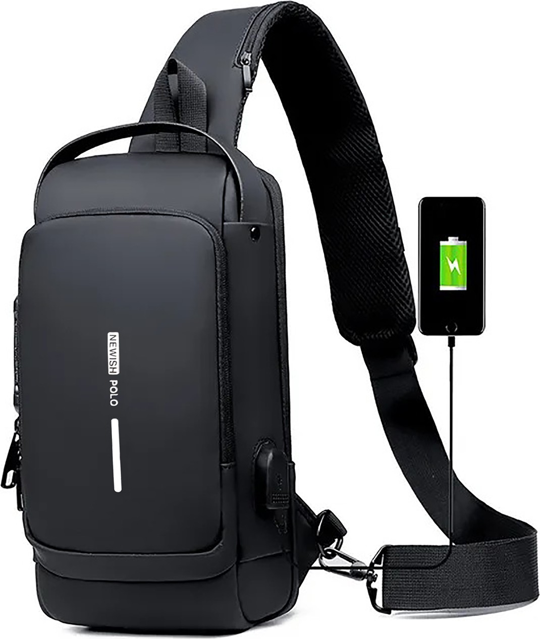 Newish Erkek Siyah Usb Çıkışlı Çapraz Askılı Suni Deri Çanta Ergonomik Tasarım ve Şık Görünüm new222
