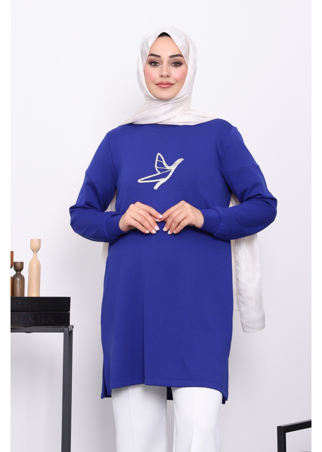 İmaj Butik Mürdüm Taş Baskılı Modal Tunik görsel 3