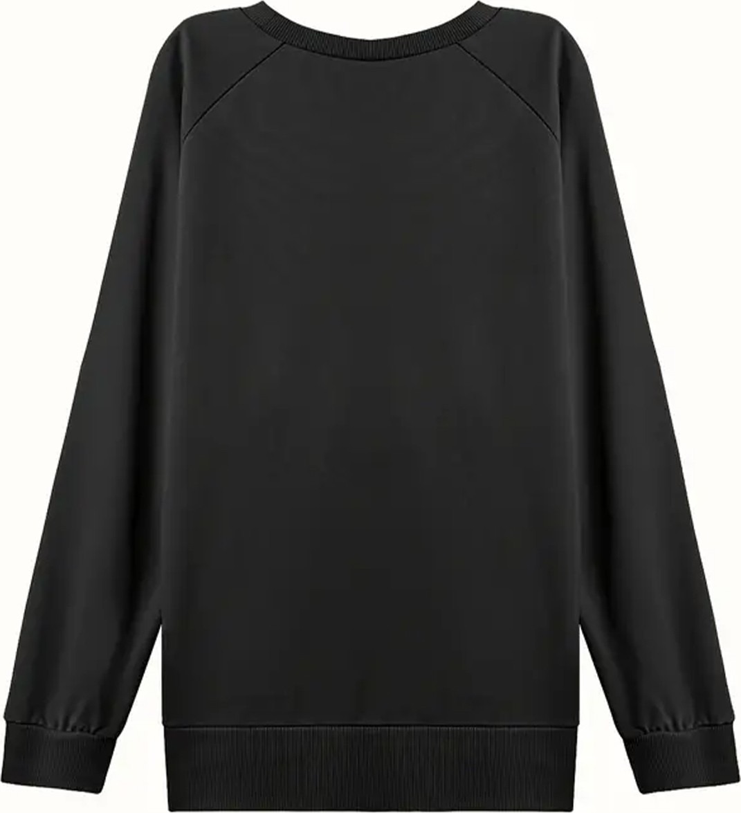 Curvy Trend Büyük Beden Boho Hilal Baskılı Fermur Yırtmaç Detaylı Yumuşak Dökümlü Kumaş Reglan Kol Sweashirt görsel 3