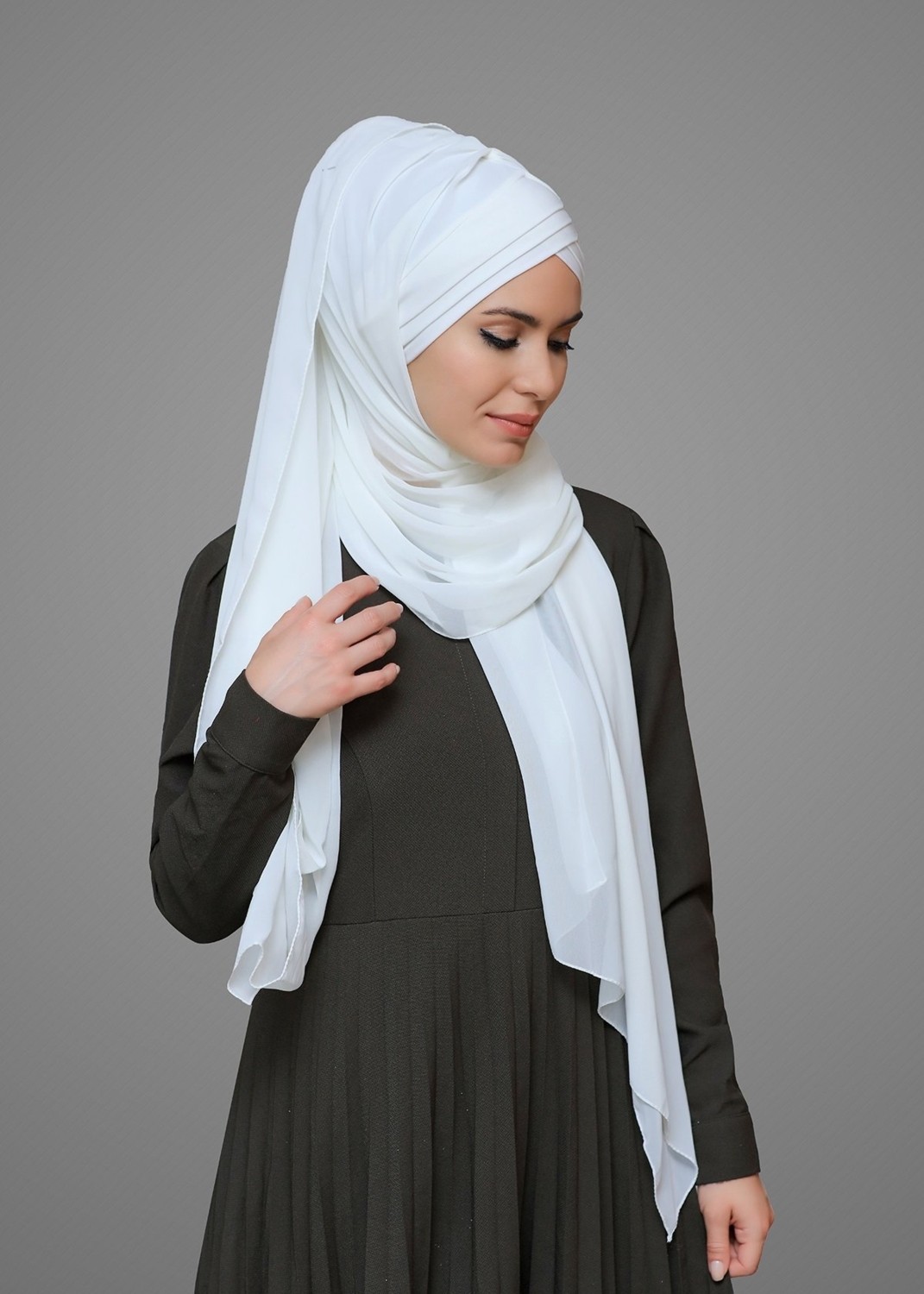 Hürrem Bone Pudra Pratik Hazır Geçmeli Bone Şal Şifon Kendinden Boneli Üç Bantlı 1451_06
