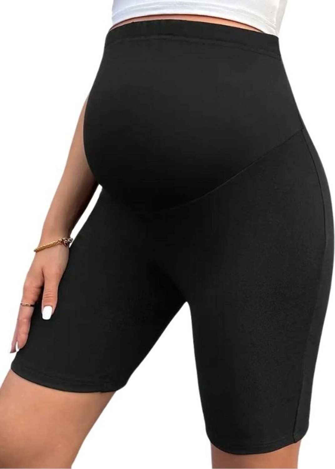 Momslab Kadın Siyah Düz Bel Ayarlı Yüksek Bel Hamile Yazlık Şort Tayt Pantalon görsel 3