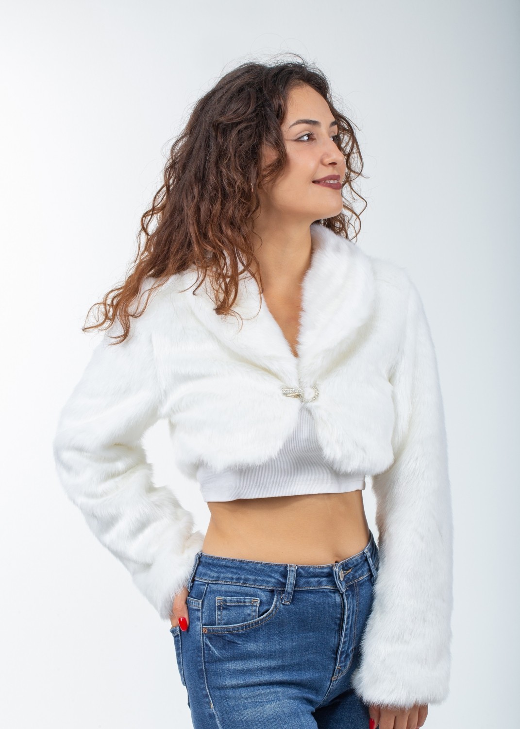 KürkZone Broşlu Taşlı Kürk Abiye Etol Bolero görsel 4