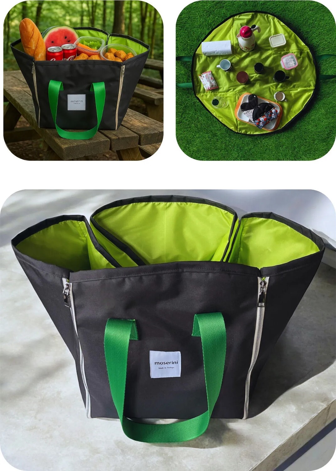 Moserini Renkli Büyük Boy Fermuarlı Piknik, Plaj Kamp Çantası / Örtüsü Ergonomik Tasarım ile Pratik görsel 5