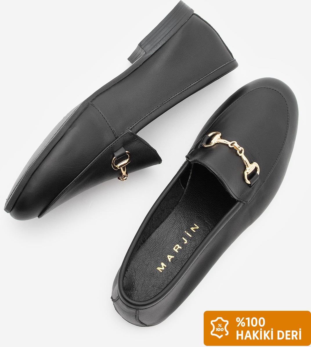 Marjin Kadın Hakiki Deri Zincirli Loafer Günlük Ayakkabı Tanle Bej