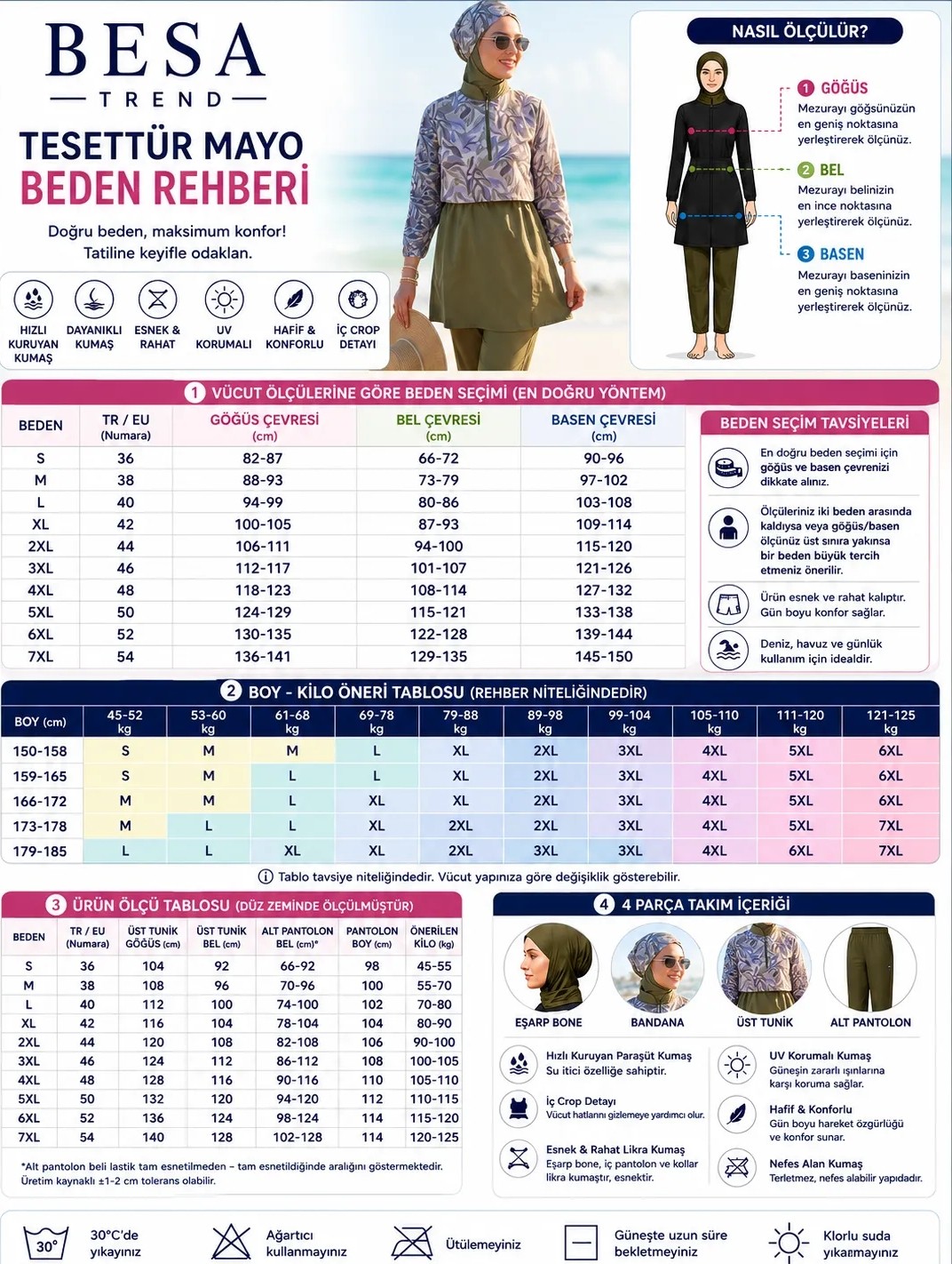 Besa Tesettür Bandana Mayo Dijital Desenli Siyah 4 Parça Eşarp Bone, Bandana, Üst, Alt Takım Ten ve Vücut Hatlarını Göstermez görsel 8