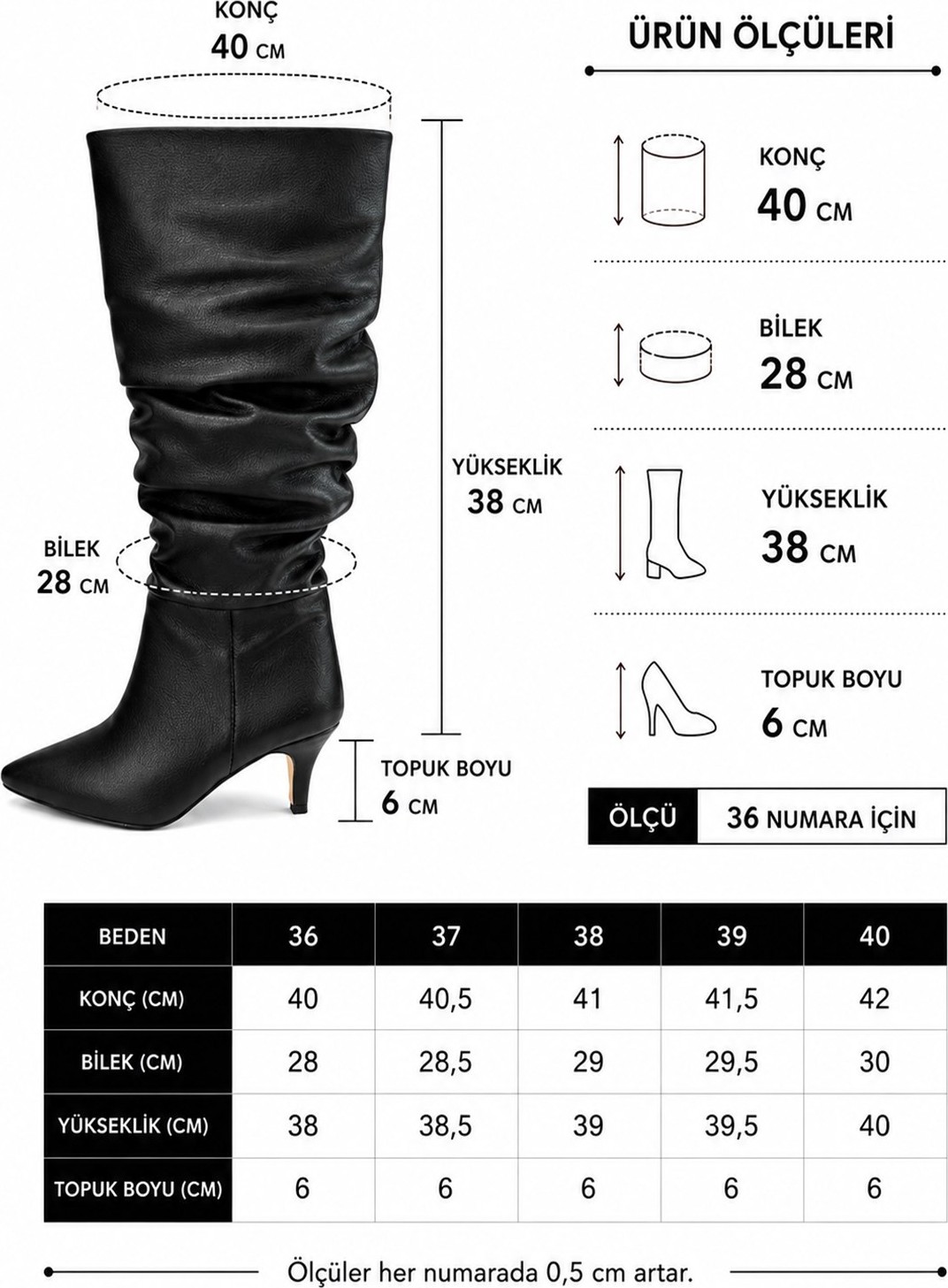 Preshley Kadın Tamara Siyah Buzgülü Sivri Burun Çivi Topuk Çizme görsel 5