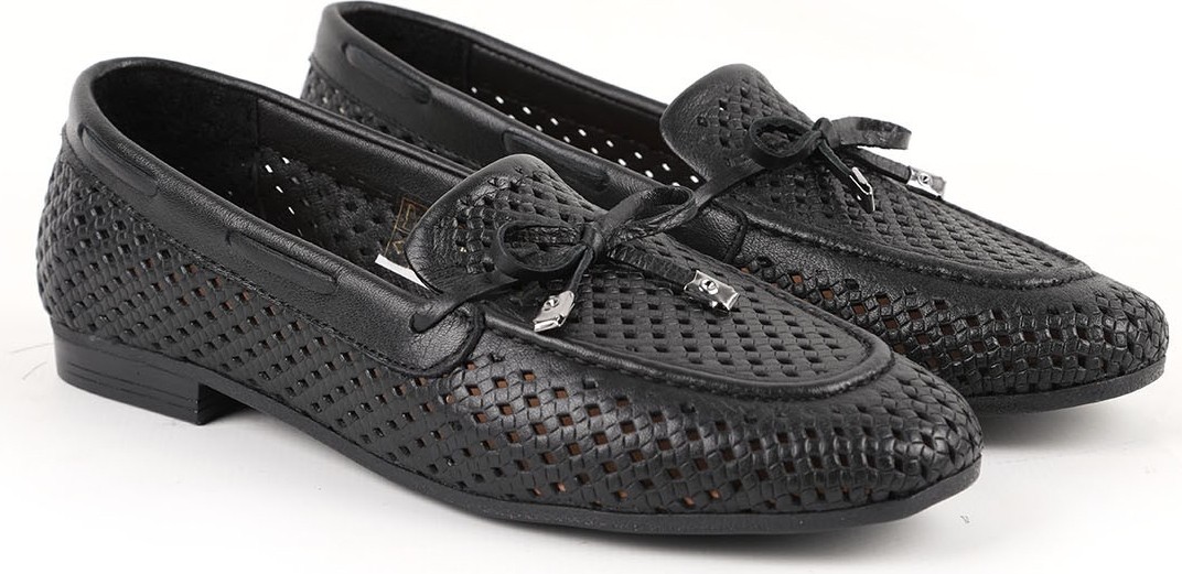 Libero L081.25218 Hakiki Deri Lazer Delikli Metal Uçlu Fiyonklu Esnek Termo Taban Kadın Comfort Loafer Babet görsel 3
