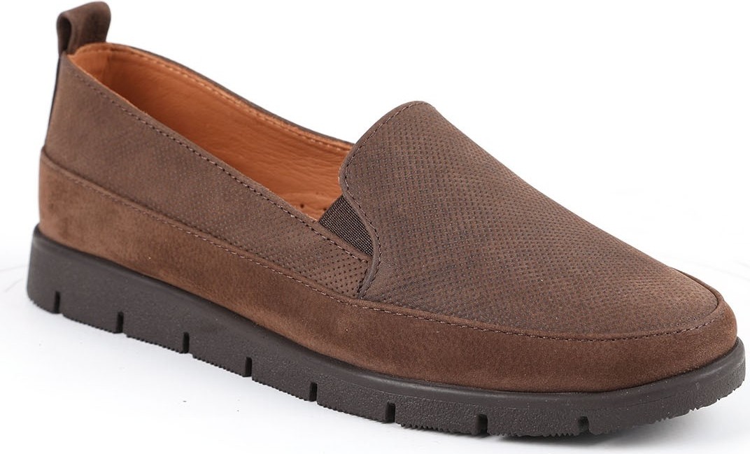 Libero L076.2274-1 Hakiki Süet Deri Lazer Dokulu Esnek Lastikli Kalın Taban Kadın Comfort Loafer