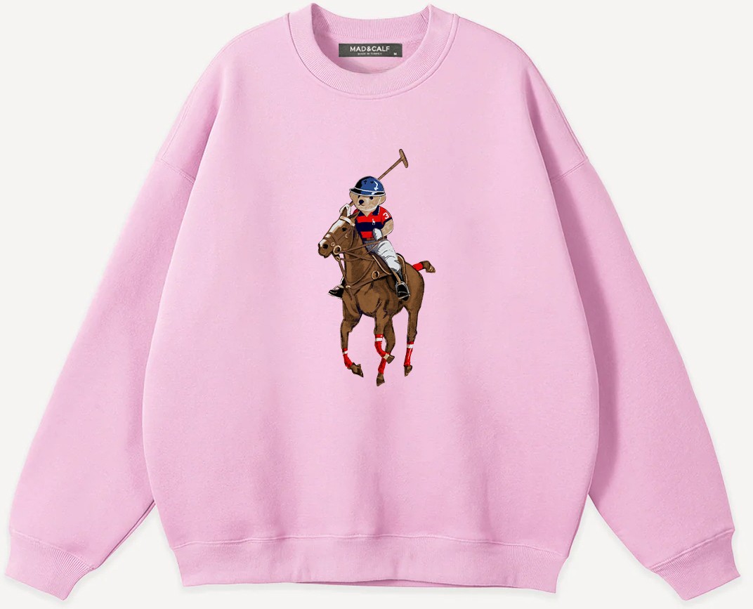 Mad&Calf Unisex Teddy Cowboy Baskılı Bisiklet Yaka Oversize Sweatshirt