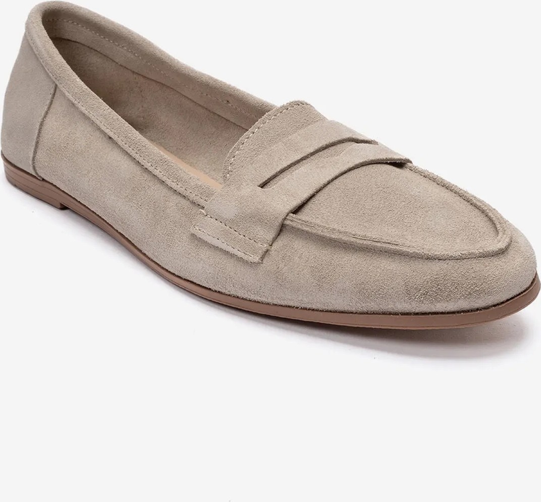 Luvi F02 Bej Süet Hakiki Deri Kadın Loafer Ayakkabı görsel 3