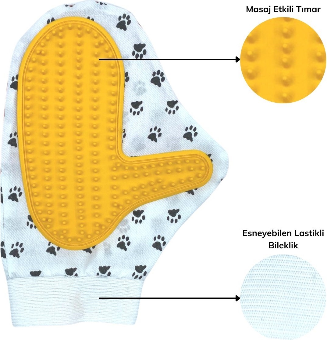 TeknoKapsül Kedi Köpek Yıkama Tüy Açıcı Düğüm Çözücü Plastik Tımar Masaj Eldiveni El Fırçası (5643) görsel 2