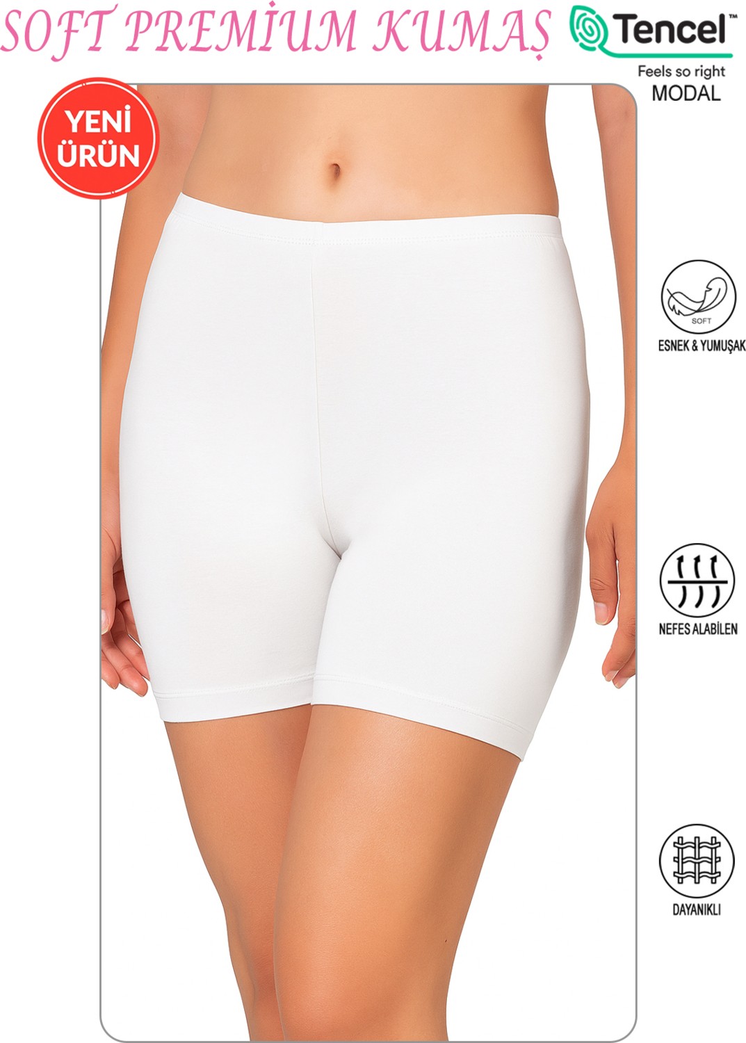 Özkan Underwear Özkan 27781 Kadın Premium Kumaş Modal Pamuklu Esnek Rahat Ara Boy Diz Üstü Kısa Tayt Şort Boxer