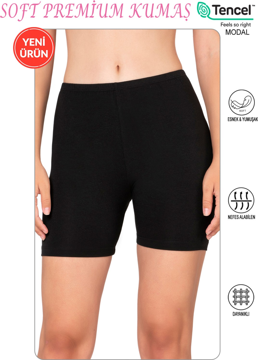Özkan Underwear Özkan 27781 Kadın Premium Kumaş Modal Pamuklu Esnek Rahat Ara Boy Diz Üstü Kısa Tayt Şort Boxer görsel 3