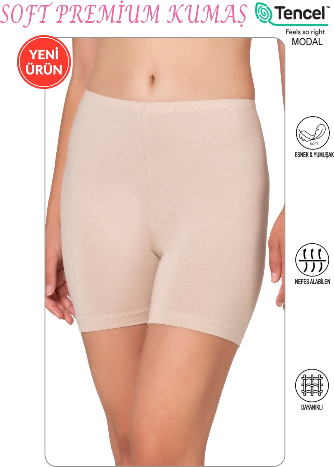 Özkan Underwear Özkan 27781 Kadın Premium Kumaş Modal Pamuklu Esnek Rahat Ara Boy Diz Üstü Kısa Tayt Şort Boxer görsel 8