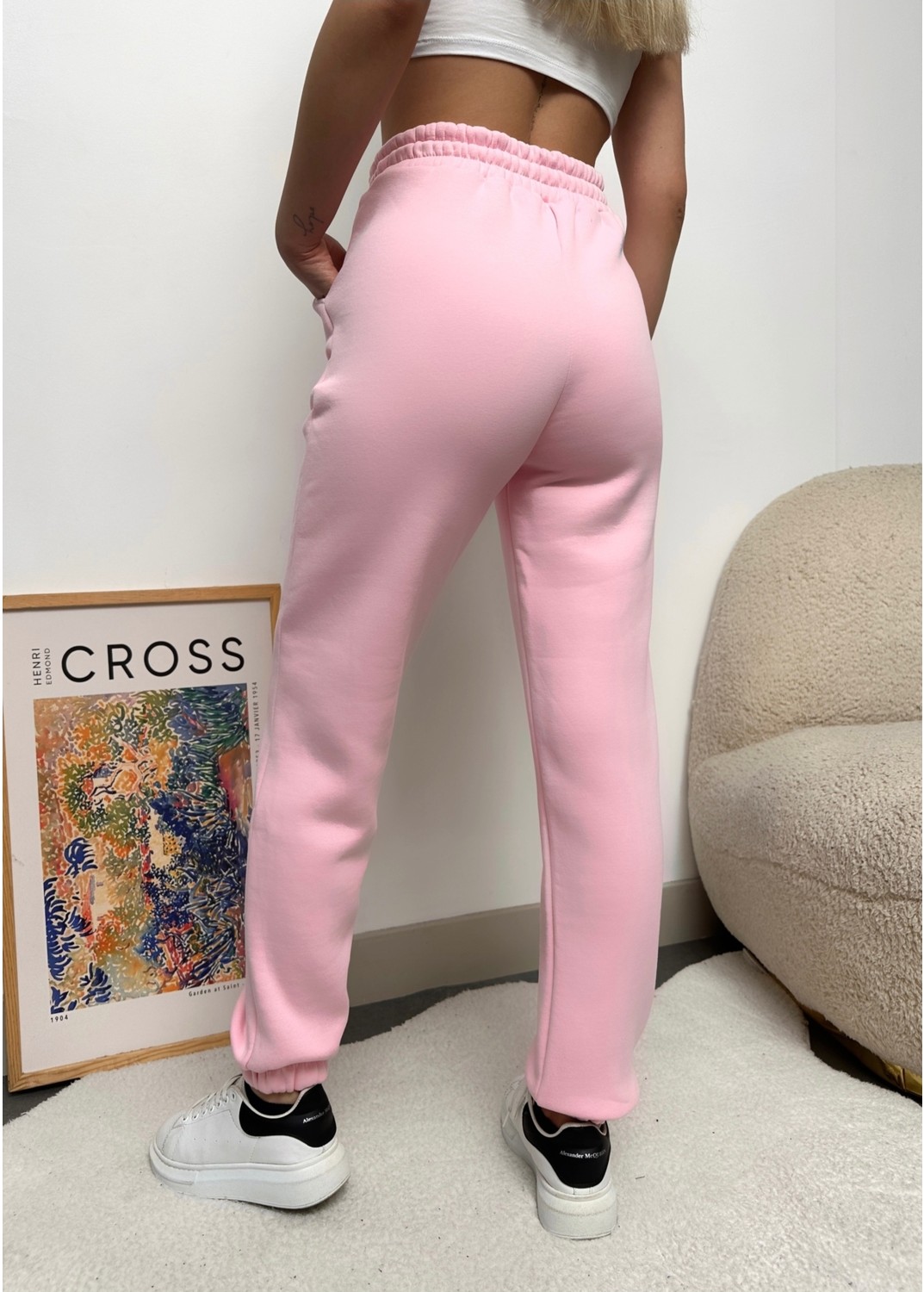 Schlank Kadın Beyaz Kışlık Kalın Içi Polarlı Yüksek Bel Paçası Lastikli Basic Jogger Eşofman Altı görsel 6