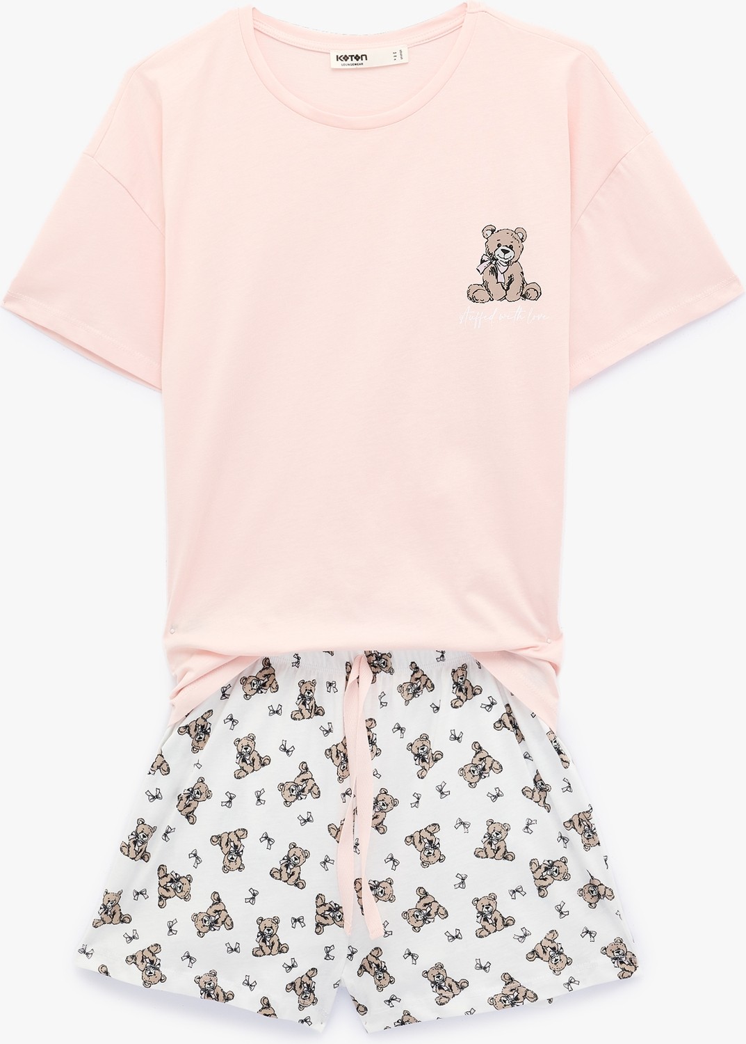 Koton Pamuklu Bisiklet Yaka Kısa Kollu Rahat Kesim Baskılı Pijama Takımı görsel 4