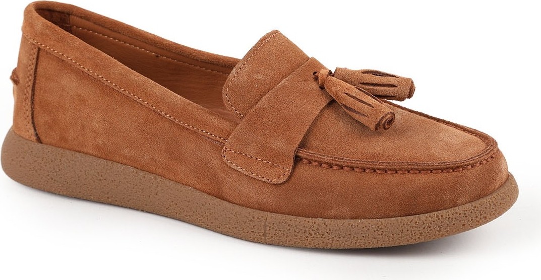 Libero L076.5604-1 Hakiki Süet Deri Püsküllü Esnek Düz Eva Taban Kadın Comfort Loafer Babet