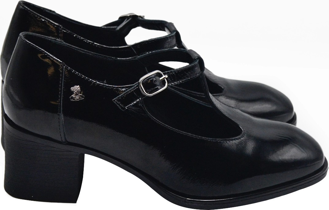 Venüs Kadın Vintage Topuklu Mary Jane Model Deri Ayakkabı Siyah Rugan 2512705Y görsel 2