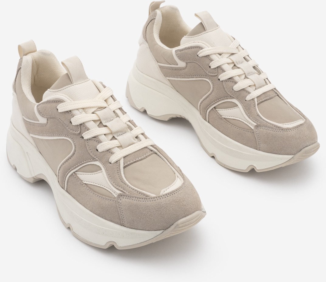 Marjin Kadın Sneaker Yüksek Kalın Taban Çok Parçalı Bağcıklı Spor Ayakkabı Merita Bej Süet görsel 5