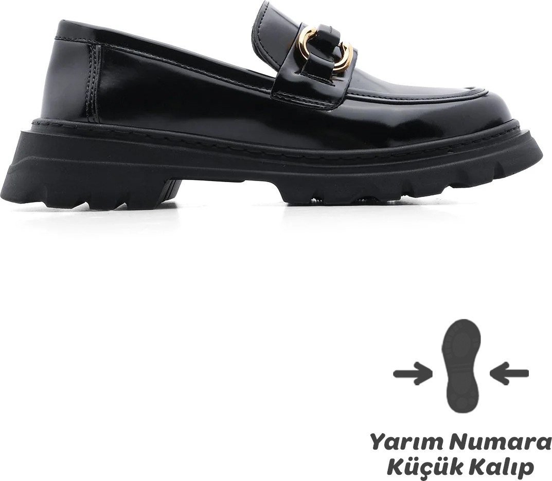 Marjin Kadın Loafer Yüksek Taban Tokalı Günlük Ayakkabı Kinles Siyah görsel 3