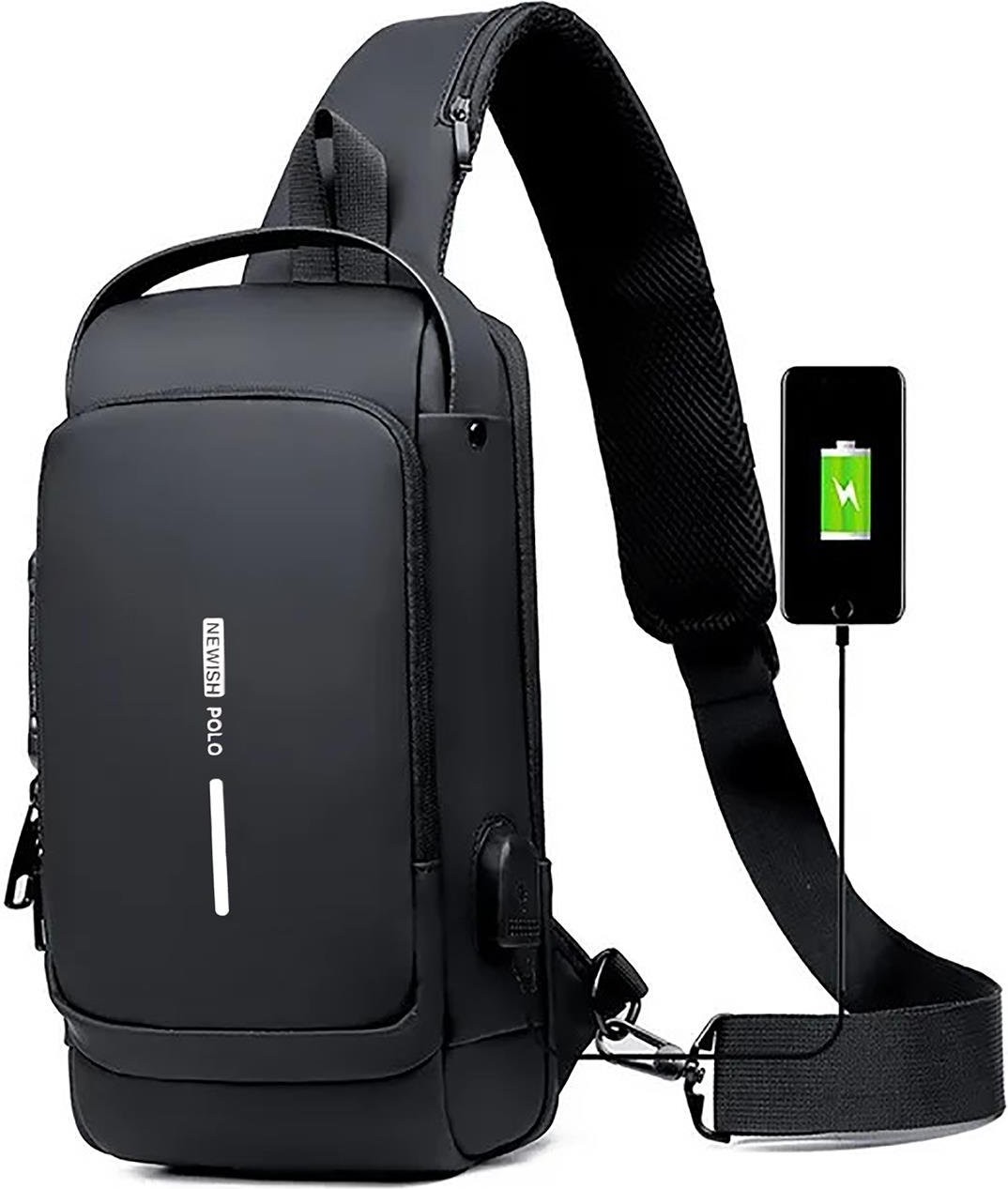 Newish Polo Erkek Siyah Usb Çıkışlı Çapraz Askılı Omuz ve Bel Çantası newpolo222