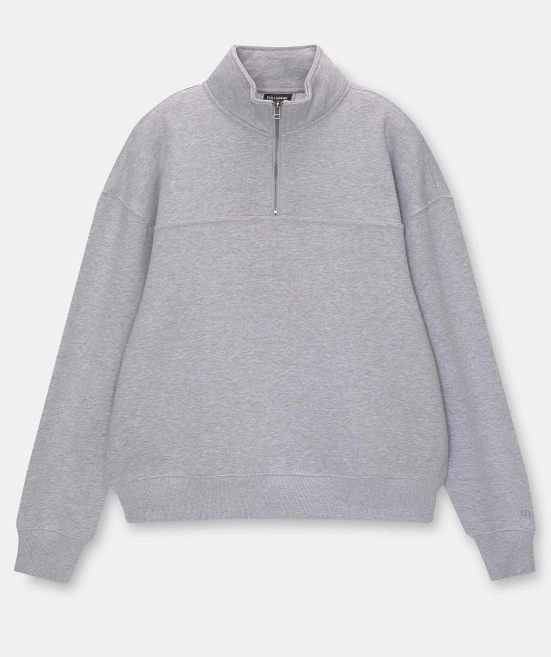 Tarz Yeri Kadın 3 Iplik Pamuklu Oversize Yarım Fermuarlı Yakalı Basic Sweatshirt - Gri