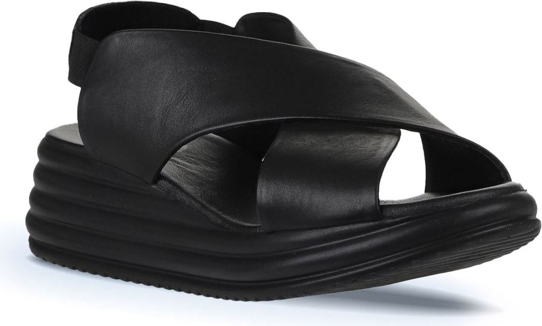 Bueno Shoes Siyah Deri Kadın Dolgu Topuklu Sandalet 01WY5703 01WY5703 görsel 3
