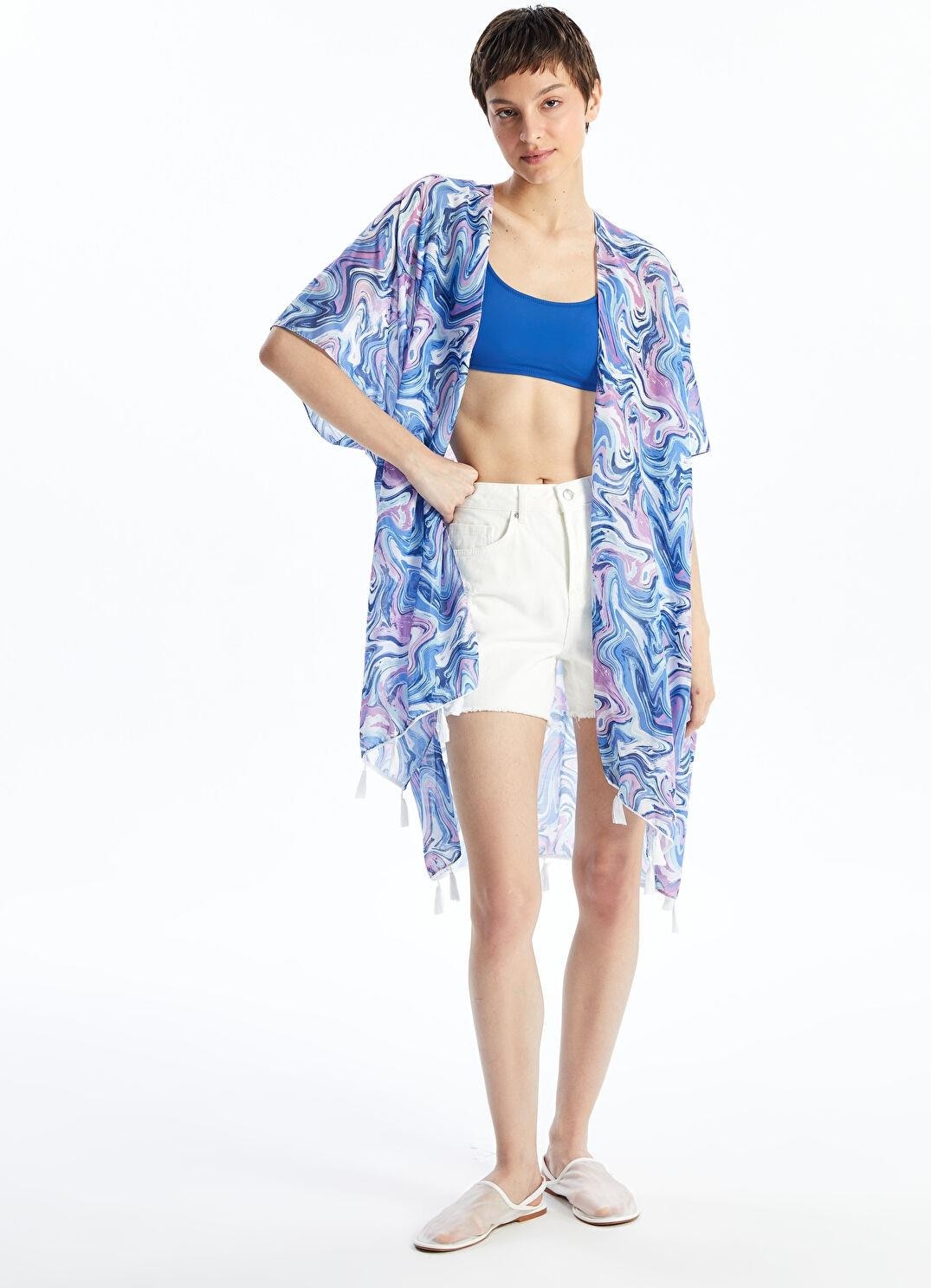 LC Waikiki Lcw Dream Mor Baskılı Şal Yaka Desenli Kadın Kimono