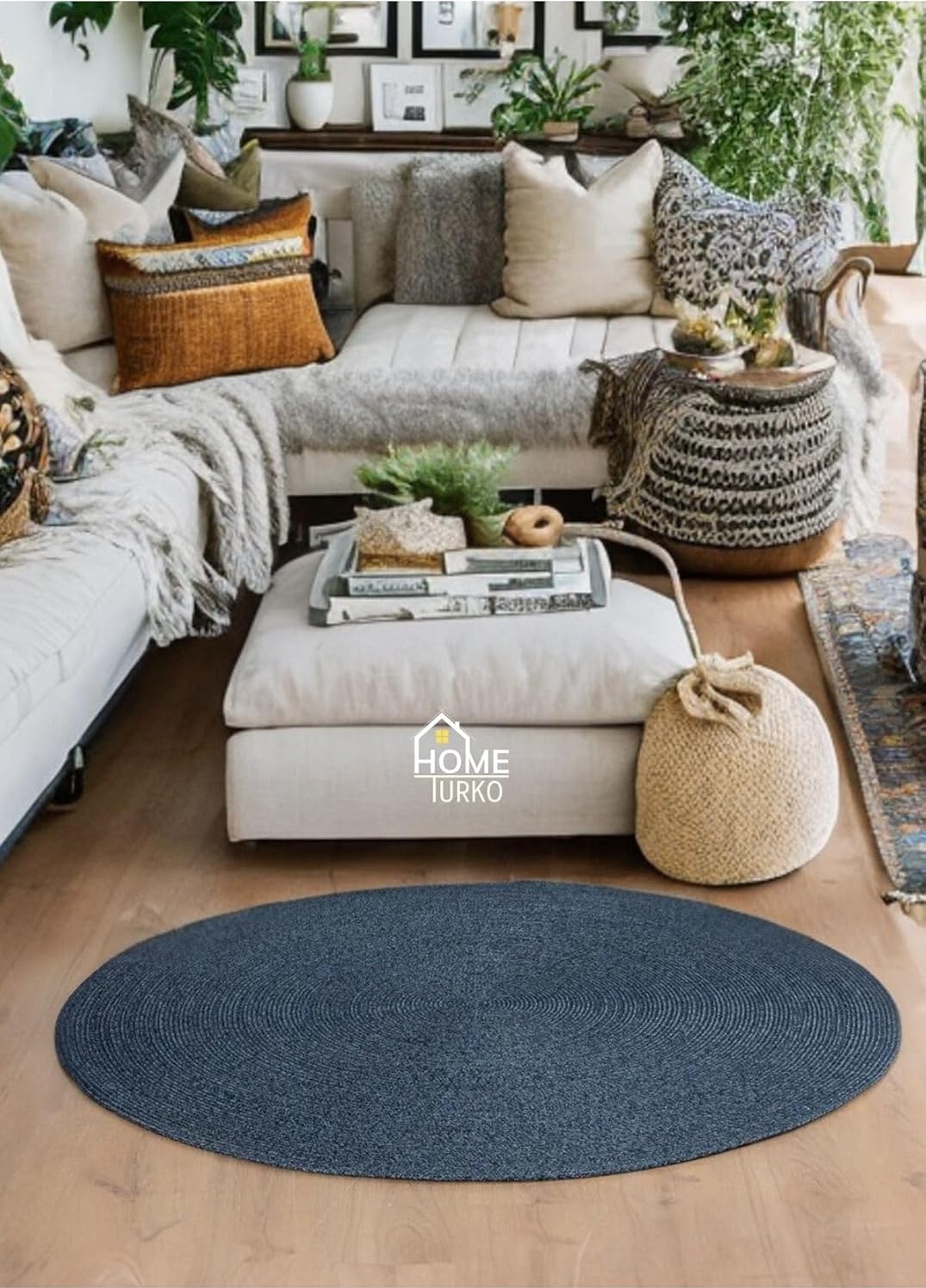 OEM Jüt Paspas, Kilim, Halı, Kapı Önü Paspas, Yuvarlak Paspas, Mutfak Paspası, Banyo Paspası, Hediyelik 110 x 110 Gri görsel 4