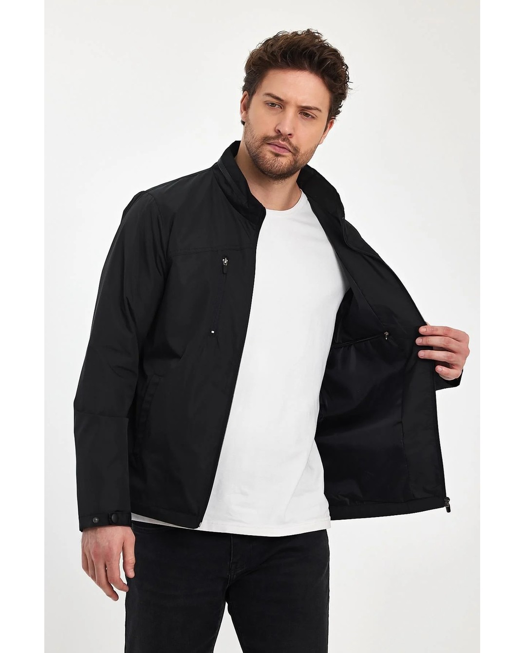 Sivaist Erkek Gri Hakim Yaka Çok Cepli Su ve Rüzgar Itici Mevsimlik Mont&ceket görsel 2