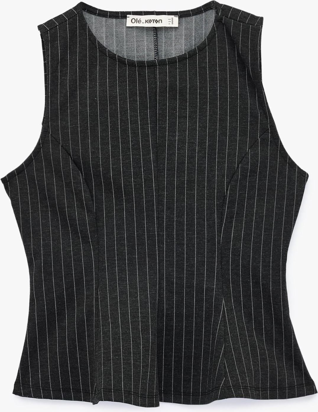Die Grup Viskon Karışımlı Slim Fit Bisiklet Yaka Çizgili Kolsuz Korse Görünümlü Bluz