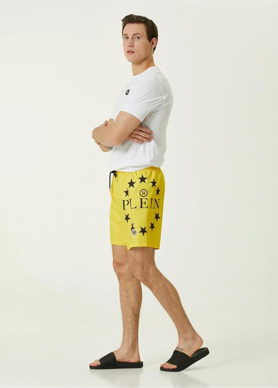 Philipp Plein Sport Sarı Beli Kordonlu Logolu Deniz Şortu
