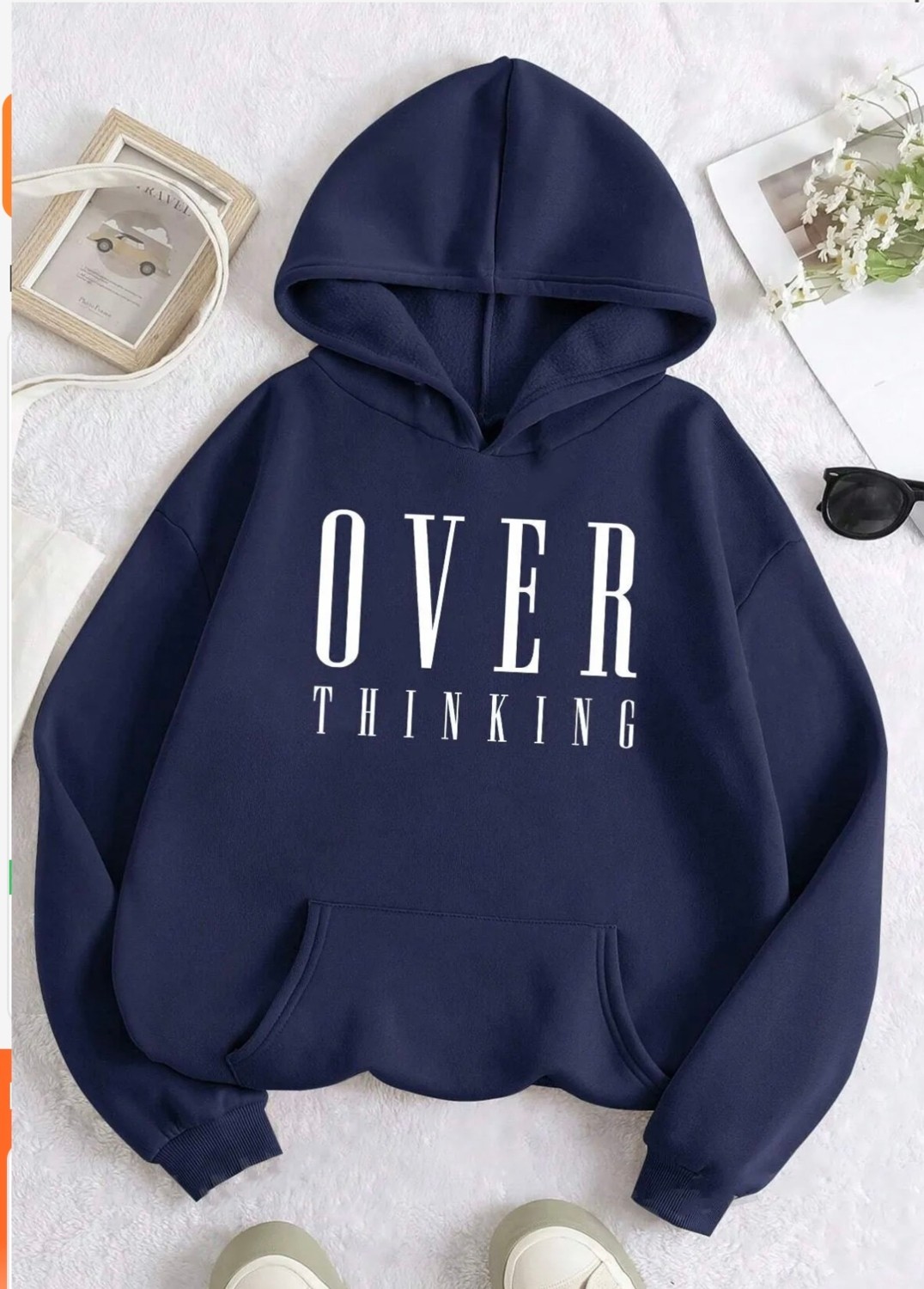 Amor Man Büyük Beden Özel Tasarım Kapüşonlu Over Thınkıng Baskılı Şardonlu Oversize Battal Kadın Sweatshırt