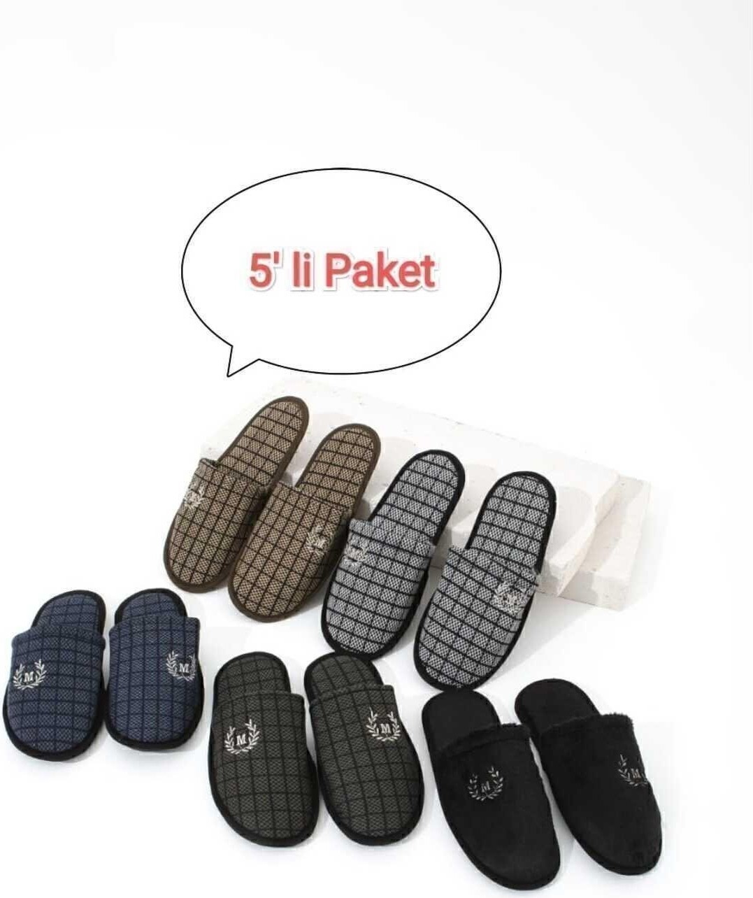Moda Devrin 5'li Paket Kışlık Erkek Ev Terliği Düz Desenli Konforlu Kullanım İçin İdeal görsel 2