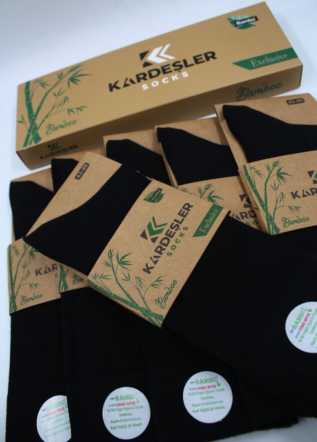 Kardeşler Çorap Erkek Bambu Soket Uzun Düz Siyah Çorap Dikişsiz 6'lı Premium Kutulu görsel 7