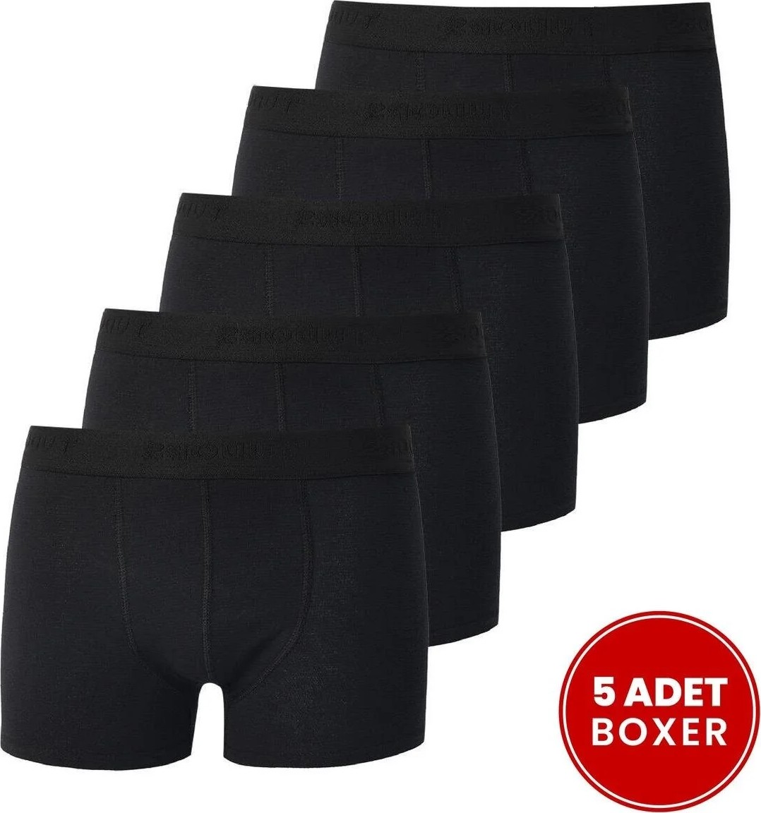Tudors Erkek 5'li Pamuklu Likralı Esnek Kumaş Siyah Boxer