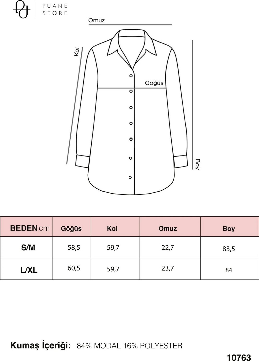Puane Kadın Düğmeli Uzun Tunik, Rahat Kesim, Broş Detaylı Şık TASARIM-10763 - Mınk görsel 3