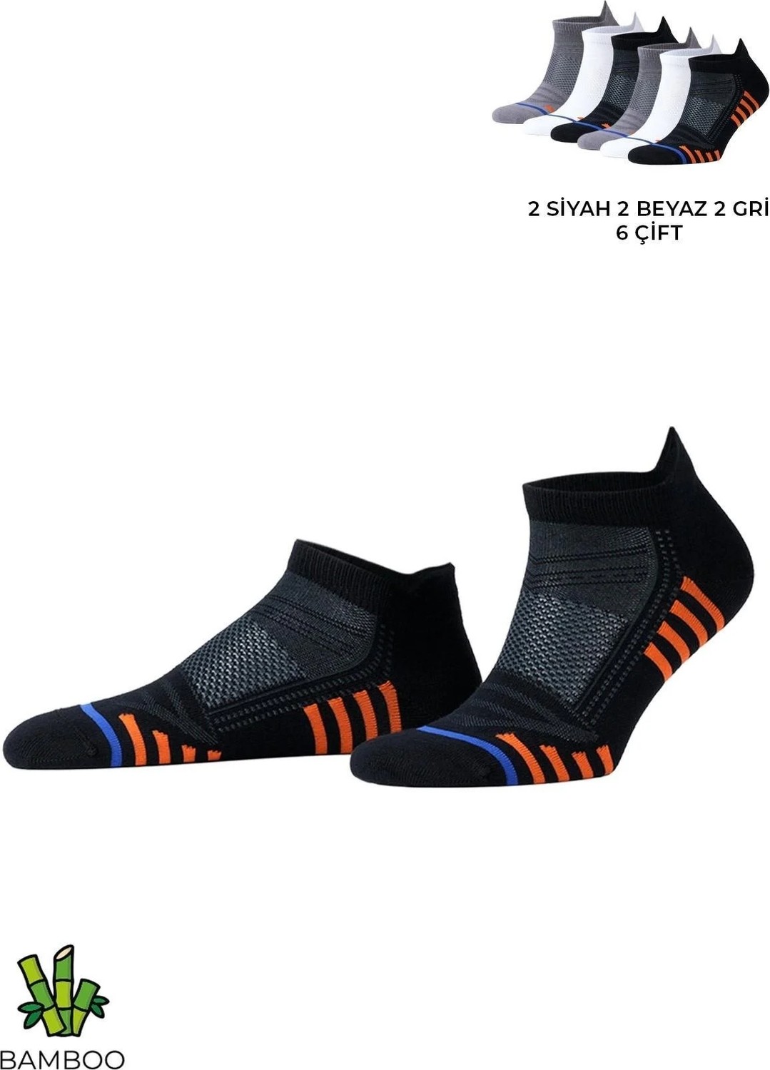 Mısırlı Unisex Bambu Hıgh Performance Atletik 6 Çift Patik Çorap Çok Renkli