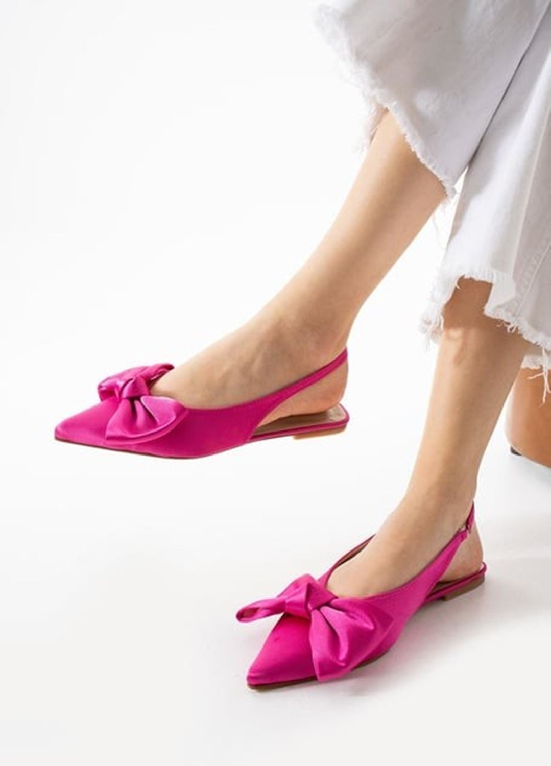 Shoegar Cenya Fuşya Saten Babet Ayakkabı