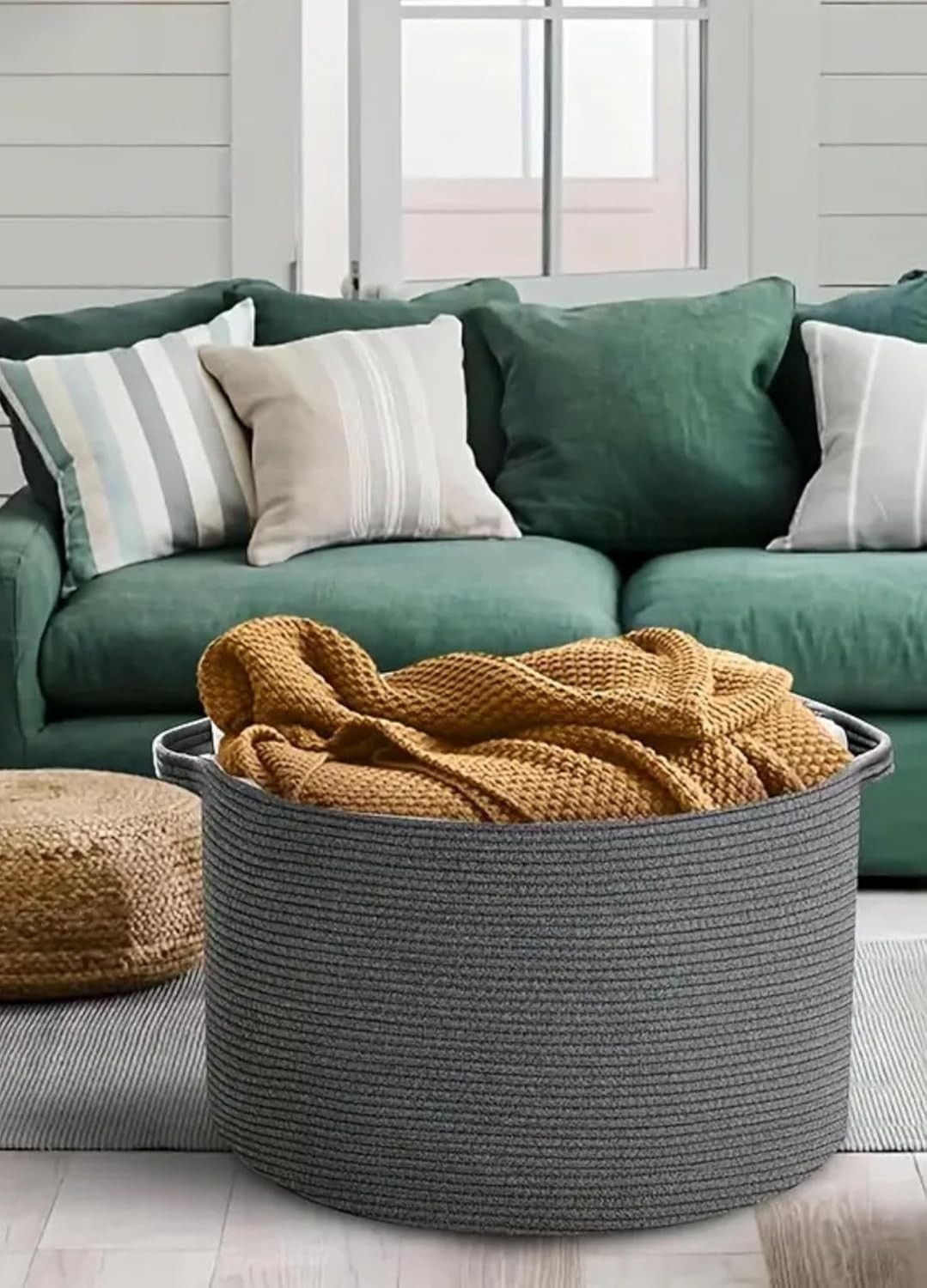 OEM Rustic Retreat Jüt Kapaklı Moderin Tssarım Geniş Hacim Kapasiteli Çamaşır Oyuncak Havlu Battaniye Giyisi Sepeti Zarif ve Estetik Tasarım Depolayıcı Organizer Y (Antrasit) görsel 2