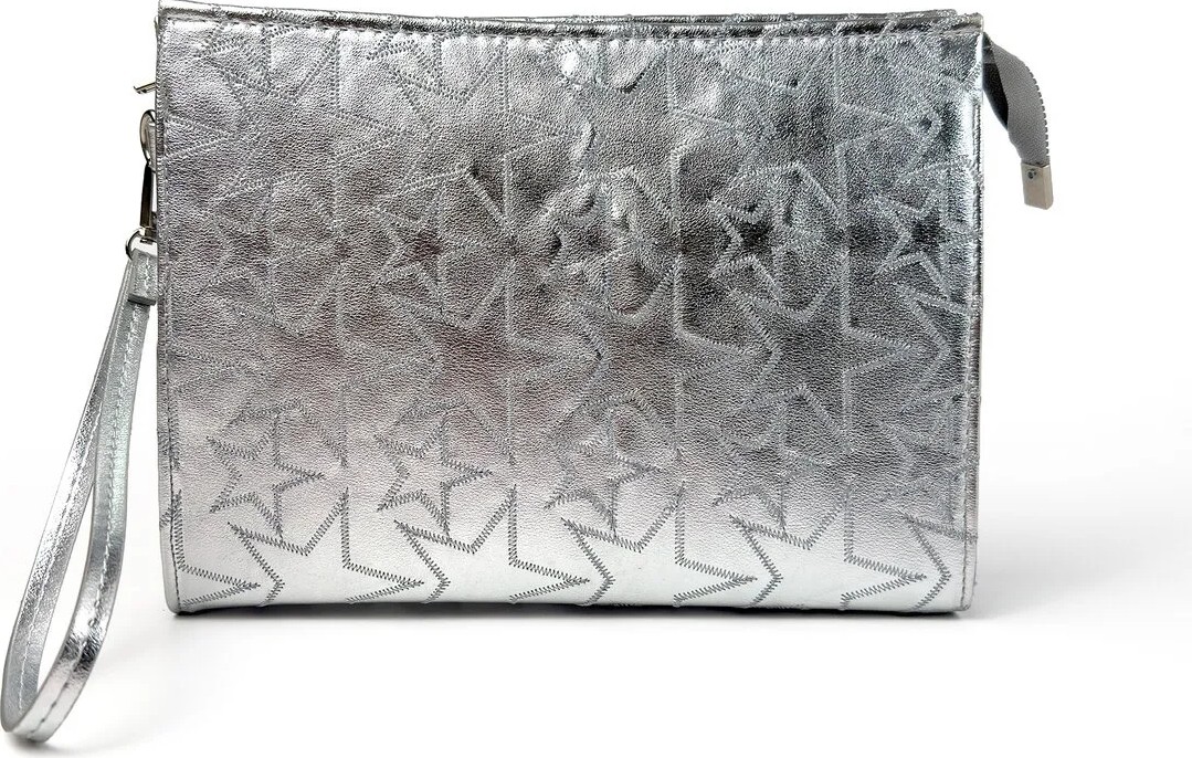Glondy Sasha Suni Deri Yıldız Desenli Clutch Kadın Portföy El Çantası - Silver görsel 3