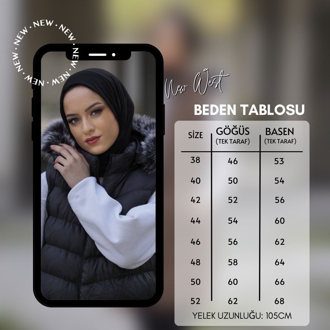 EÇALAMODE Ecalamode Trend Büyük Beden Şişme Yelek - Çıkarılabilir Kapüşonlu görsel 5