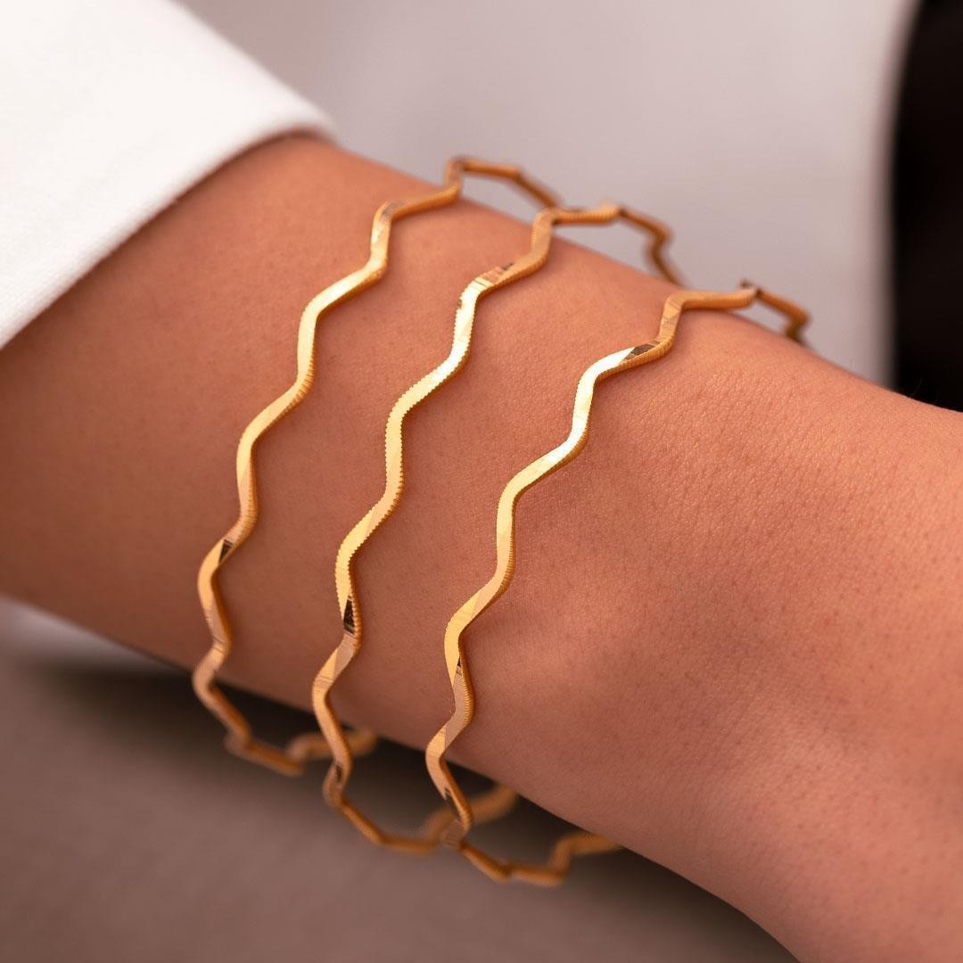 Hakan Mücevherat 3'lü Zigzag Ajda Takım 18 Gr(Gram) 22 Ayar Altın Işçiliksiz Bilezik