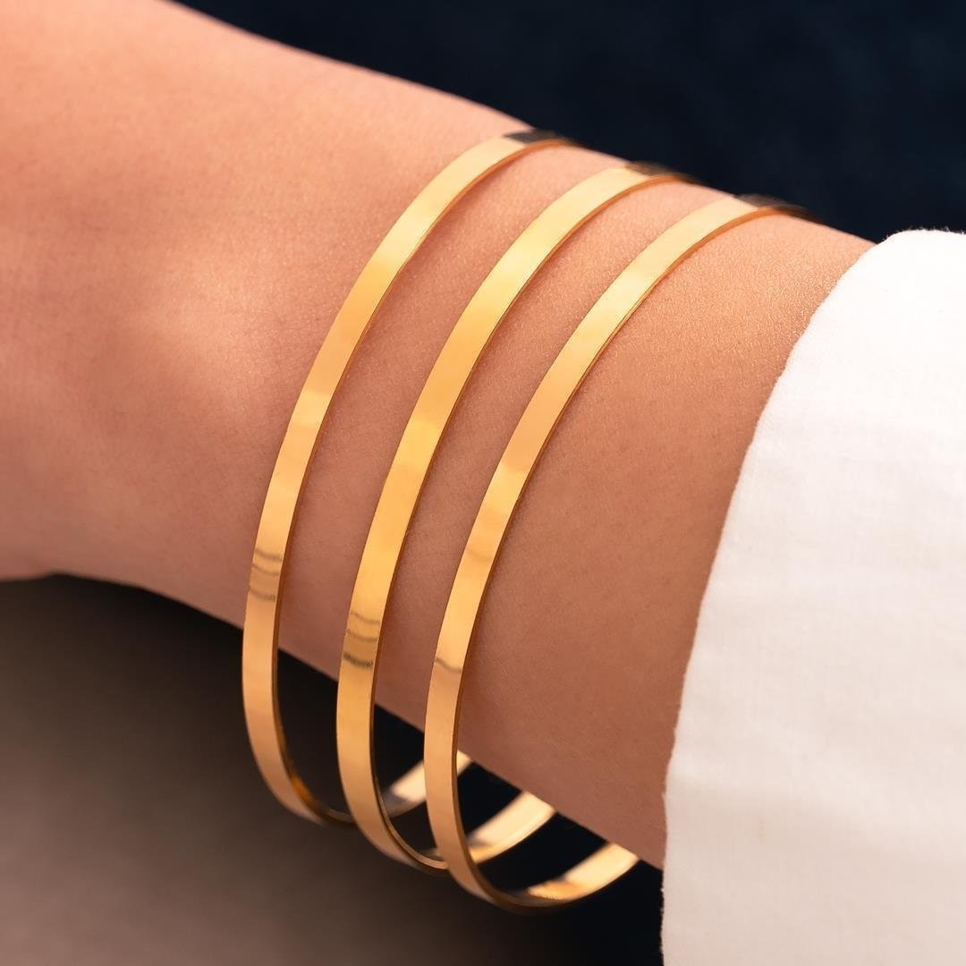 Hakan Mücevherat 3'lü Düz Kibrit Çöpü Takım 18 Gr(Gram) 22 Ayar Altın Işçiliksiz Bilezik