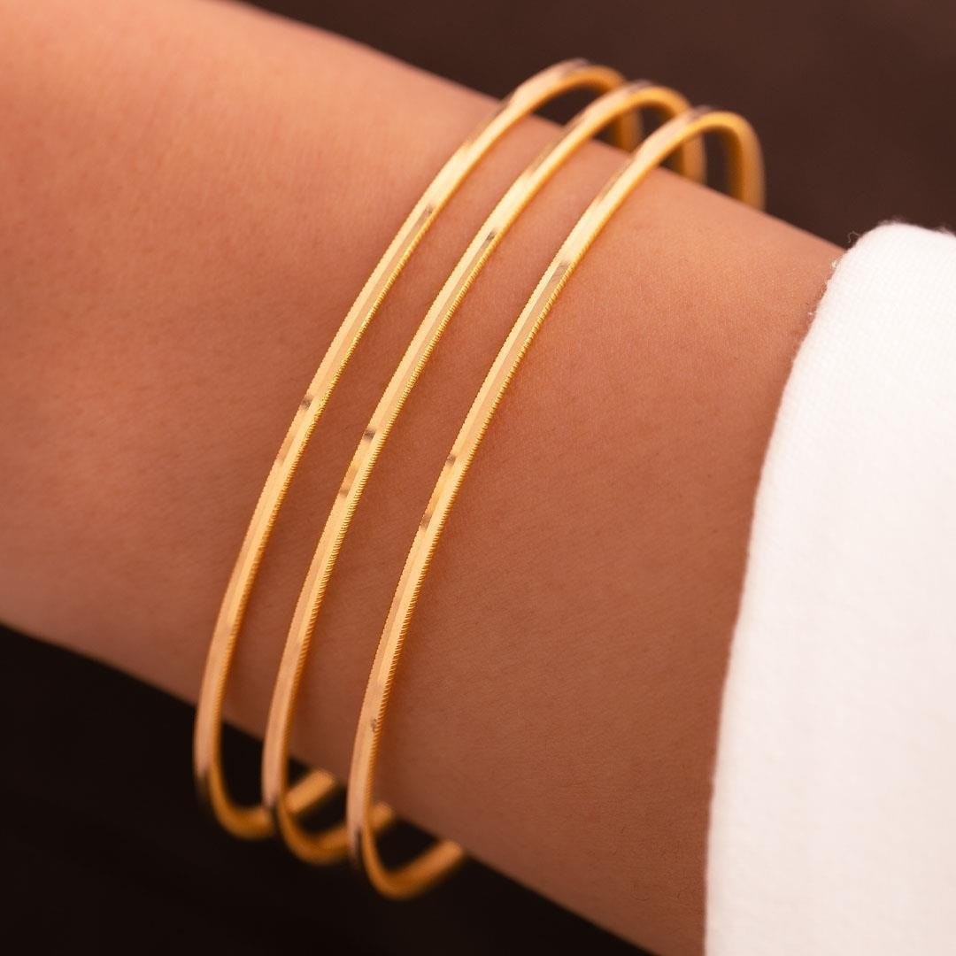 Hakan Mücevherat 3'lü Suyolu Oluklu Ajda Takım 18 Gr(Gram) 22 Ayar Altın Işçiliksiz Bilezik