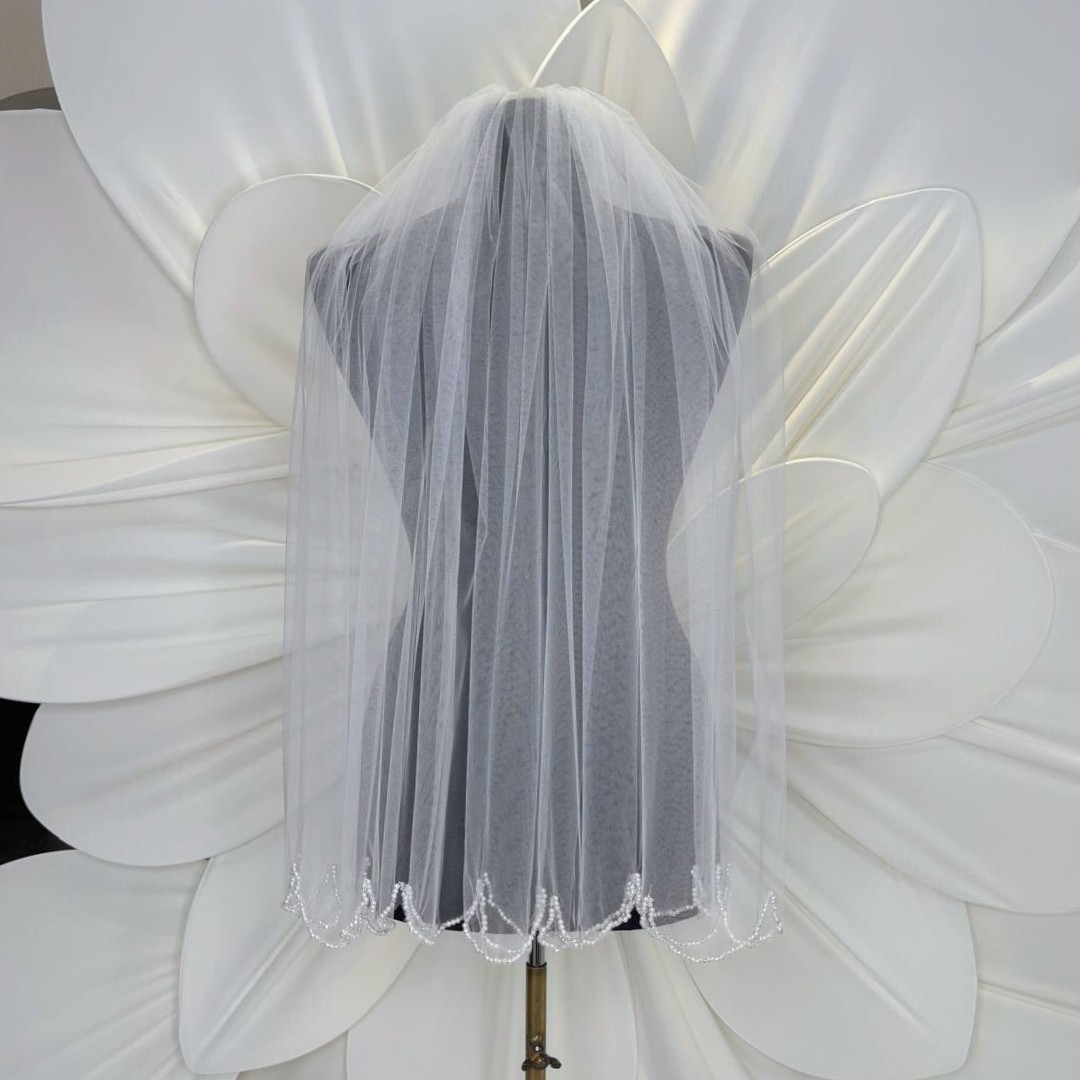 Gold Moda Duvak,Kısa,Kristal Taşlı El işlemeli 75 cm x 2,50 Mt