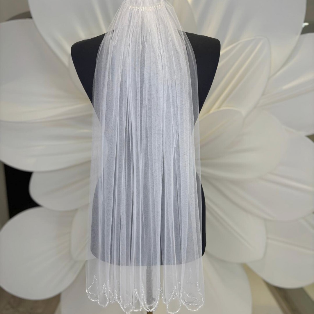Gold Moda Duvak,Kısa,Kristal Taşlı El işlemeli 75 cm x 2,50 Mt görsel 3