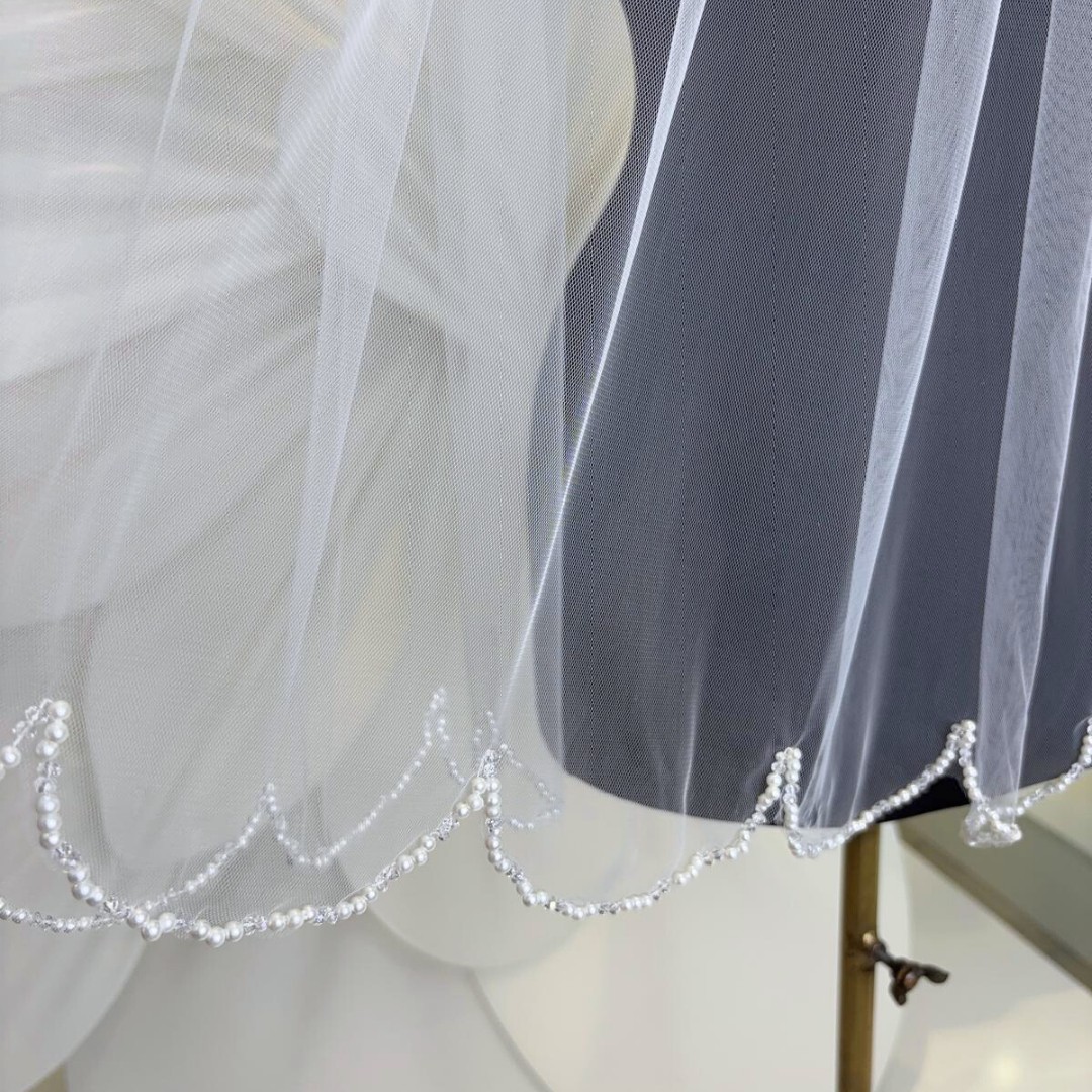 Gold Moda Duvak,Kısa,Kristal Taşlı El işlemeli 75 cm x 2,50 Mt görsel 4